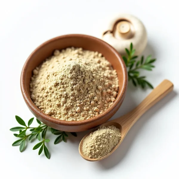 Pure Turkey Tail mushroom powder presented cleanly to emphasize its natural immune-supporting benefits.